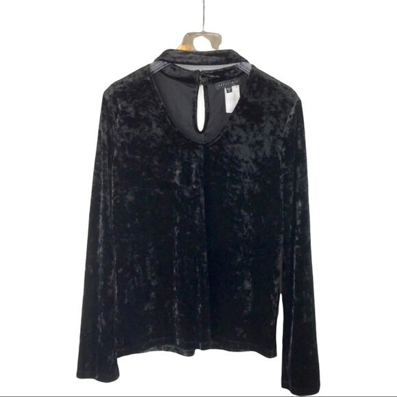 Sanctuary NWT Black Velvet Long-Sleeve Round Neck Holiday Blouse - Picture 3 of 7